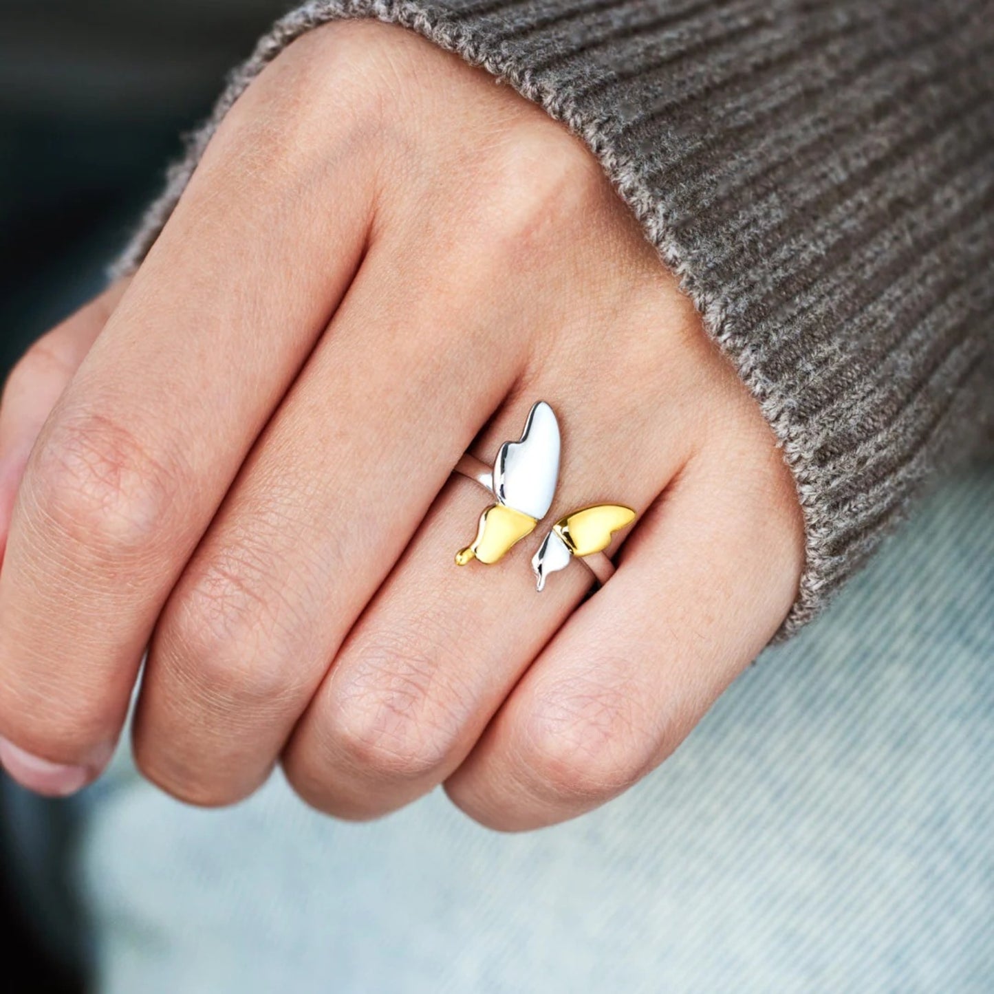 Two Tone Butterfly Ring