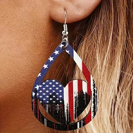 Wooden US Flag Earrings