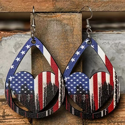 Wooden US Flag Earrings