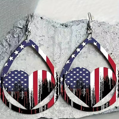 Wooden US Flag Earrings